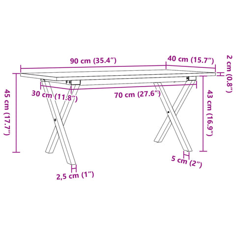vidaXL Coffee Table X-Frame 90x40x45 cm Solid Wood Pine and Steel