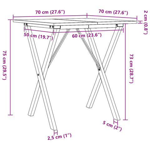 vidaXL Dining Table X-Frame 70x70x75 cm Solid Wood Pine and Steel