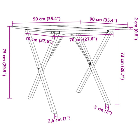 vidaXL Dining Table X-Frame 90x90x75 cm Solid Wood Pine and Steel