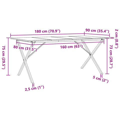 vidaXL Dining Table X-Frame 180x90x75 cm Solid Wood Pine and Steel