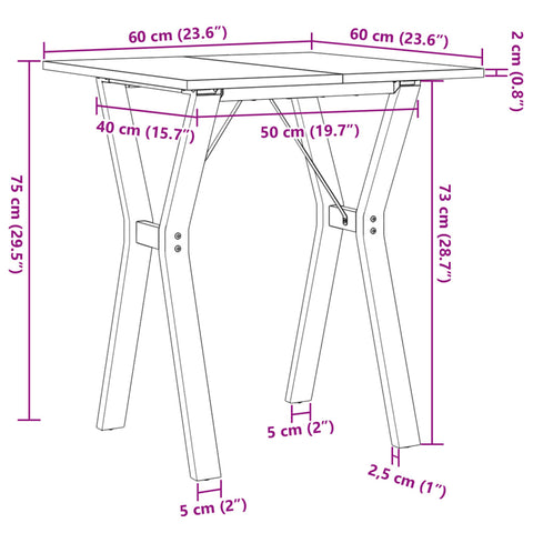 vidaXL Dining Table Y-Frame 60x60x75 cm Solid Wood Pine and Steel