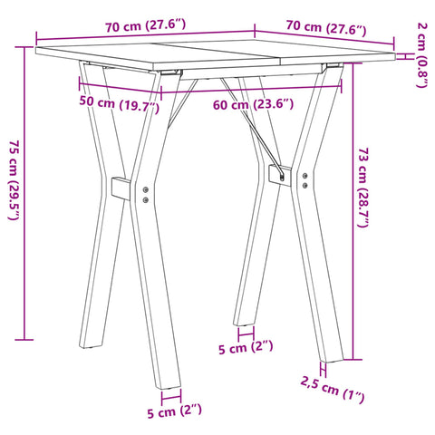 vidaXL Dining Table Y-Frame 70x70x75 cm Solid Wood Pine and Steel