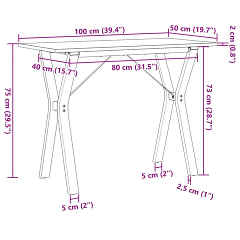 vidaXL Dining Table Y-Frame 100x50x75 cm Solid Wood Pine and Steel