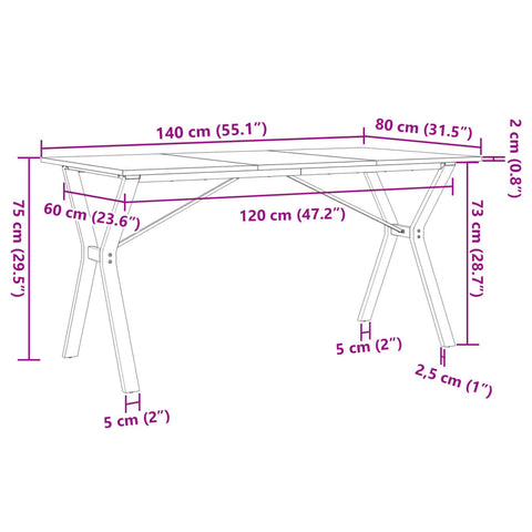 vidaXL Dining Table Y-Frame 140x80x75 cm Solid Wood Pine and Steel