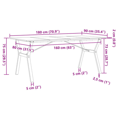 vidaXL Dining Table Y-Frame 180x90x75 cm Solid Wood Pine and Steel