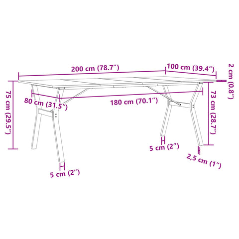 vidaXL Dining Table Y-Frame 200x100x75 cm Solid Wood Pine and Steel
