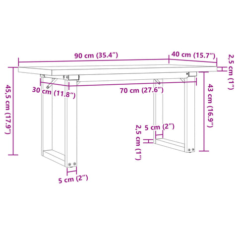 vidaXL Coffee Table O-Frame 90x40x45.5 cm Solid Wood Pine and Steel