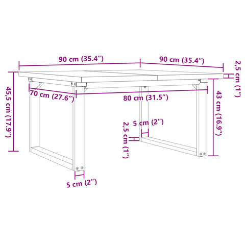 vidaXL Coffee Table O-Frame 90x90x45.5 cm Solid Wood Pine and Steel