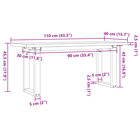 vidaXL Coffee Table O-Frame 110x40x45.5 cm Solid Wood Pine and Steel