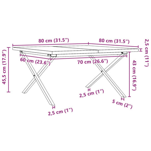 vidaXL Coffee Table X-Frame 80x80x45.5 cm Solid Wood Pine and Steel