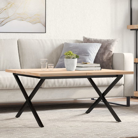 vidaXL Coffee Table X-Frame 80x80x45.5 cm Solid Wood Pine and Steel