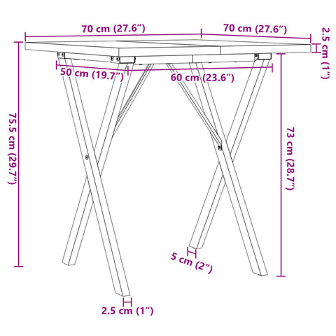 vidaXL Dining Table X-Frame 70x70x75.5 cm Solid Wood Pine and Steel