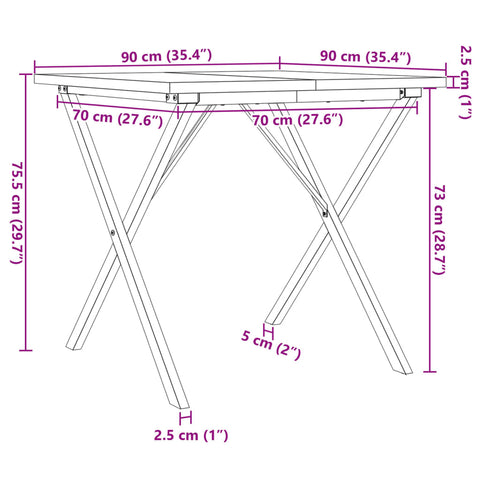 vidaXL Dining Table X-Frame 90x90x75.5 cm Solid Wood Pine and Steel