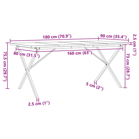 vidaXL Dining Table X-Frame 180x90x75.5 cm Solid Wood Pine and Steel