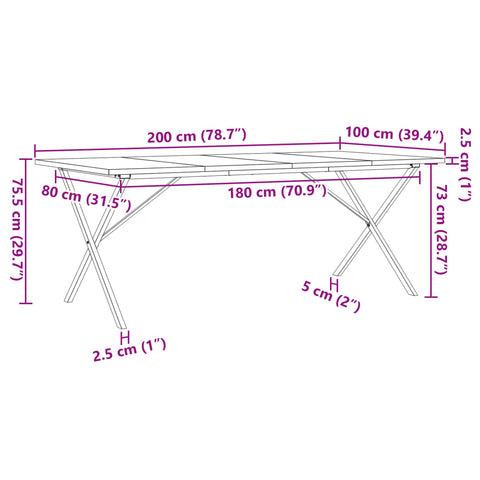 vidaXL Dining Table X-Frame 200x100x75.5 cm Solid Wood Pine and Steel