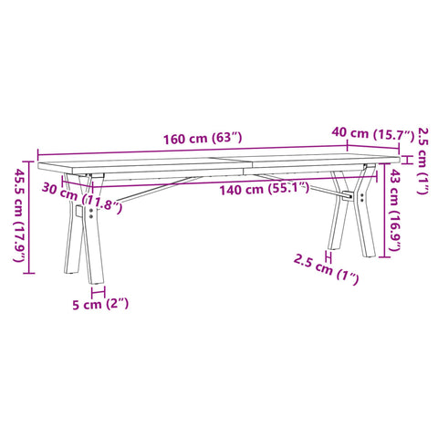 vidaXL Coffee Table Y-Frame 160x40x45.5 cm Solid Wood Pine and Steel