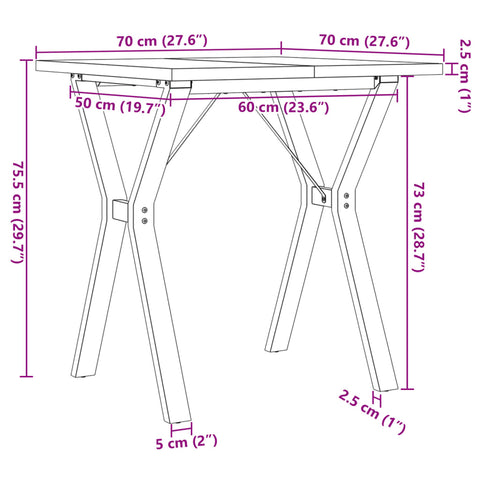 vidaXL Dining Table Y-Frame 70x70x75.5 cm Solid Wood Pine and Steel