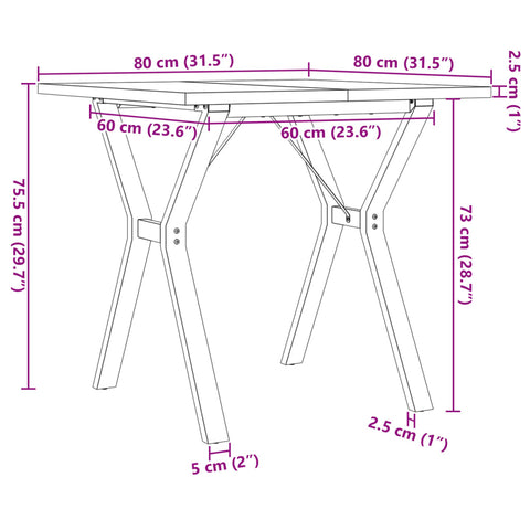 vidaXL Dining Table Y-Frame 80x80x75.5 cm Solid Wood Pine and Steel