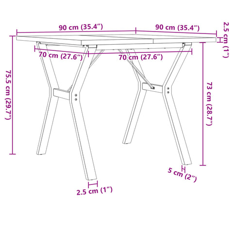 vidaXL Dining Table Y-Frame 90x90x75.5 cm Solid Wood Pine and Steel