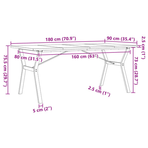 vidaXL Dining Table Y-Frame 180x90x75.5 cm Solid Wood Pine and Steel