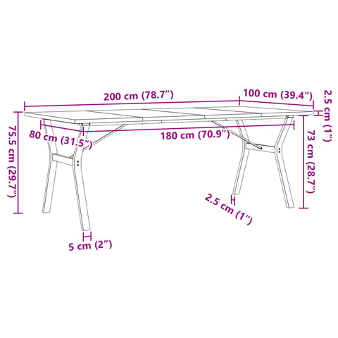 vidaXL Dining Table Y-Frame 200x100x75.5 cm Solid Wood Pine and Steel