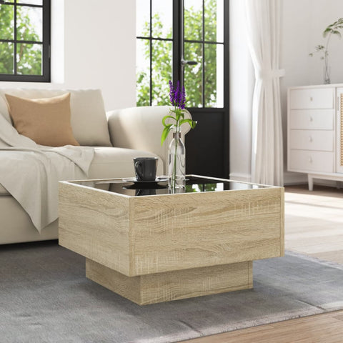 vidaXL Coffee Table with LED Sonoma Oak 50x50x30 cm Engineered Wood