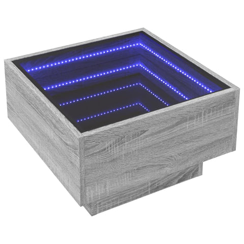 vidaXL Coffee Table with LED Grey Sonoma 50x50x30 cm Engineered Wood