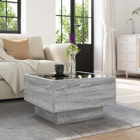 vidaXL Coffee Table with LED Grey Sonoma 50x50x30 cm Engineered Wood