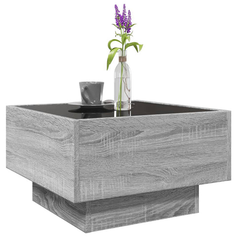 vidaXL Coffee Table with LED Grey Sonoma 50x50x30 cm Engineered Wood