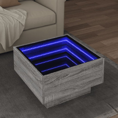 vidaXL Coffee Table with LED Grey Sonoma 50x50x30 cm Engineered Wood