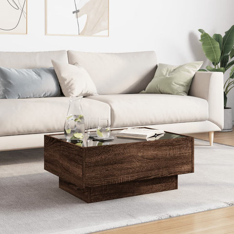 vidaXL Coffee Table with LED Brown Oak 70x50x30 cm Engineered Wood