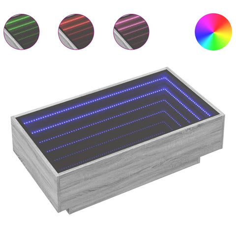 vidaXL Coffee Table with LED Grey Sonoma 90x50x30 cm Engineered Wood