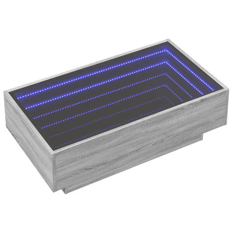 vidaXL Coffee Table with LED Grey Sonoma 90x50x30 cm Engineered Wood
