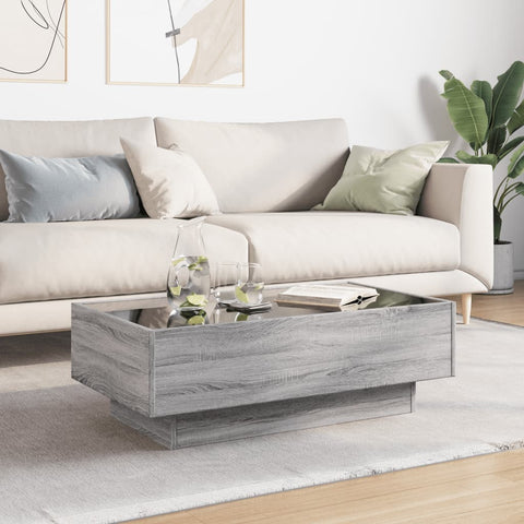 vidaXL Coffee Table with LED Grey Sonoma 90x50x30 cm Engineered Wood