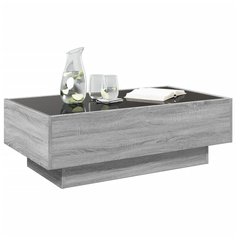 vidaXL Coffee Table with LED Grey Sonoma 90x50x30 cm Engineered Wood