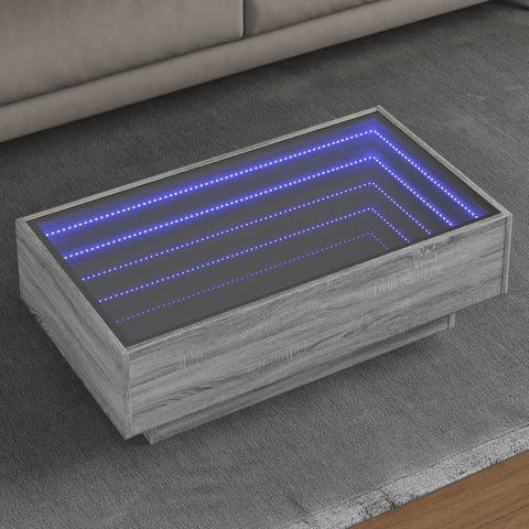 vidaXL Coffee Table with LED Grey Sonoma 90x50x30 cm Engineered Wood