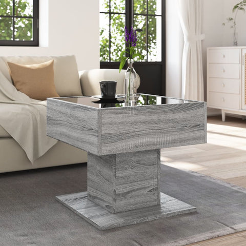 vidaXL Coffee Table with LED Grey Sonoma 50x50x45 cm Engineered Wood
