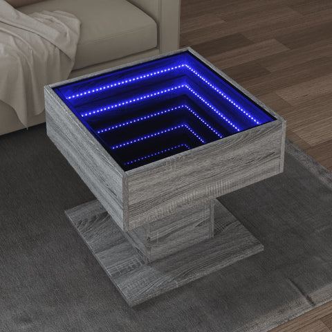 vidaXL Coffee Table with LED Grey Sonoma 50x50x45 cm Engineered Wood