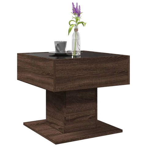 vidaXL Coffee Table with LED Brown Oak 50x50x45 cm Engineered Wood