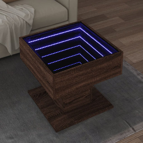 vidaXL Coffee Table with LED Brown Oak 50x50x45 cm Engineered Wood