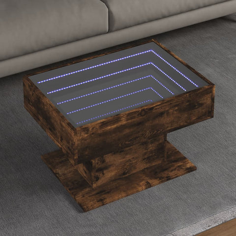 vidaXL Coffee Table with LED Smoked Oak 70x50x45 cm Engineered Wood