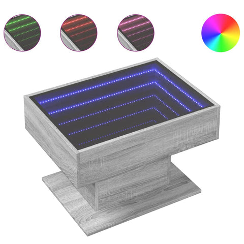 vidaXL Coffee Table with LED Grey Sonoma 70x50x45 cm Engineered Wood