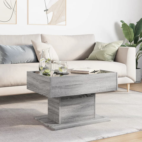 vidaXL Coffee Table with LED Grey Sonoma 70x50x45 cm Engineered Wood