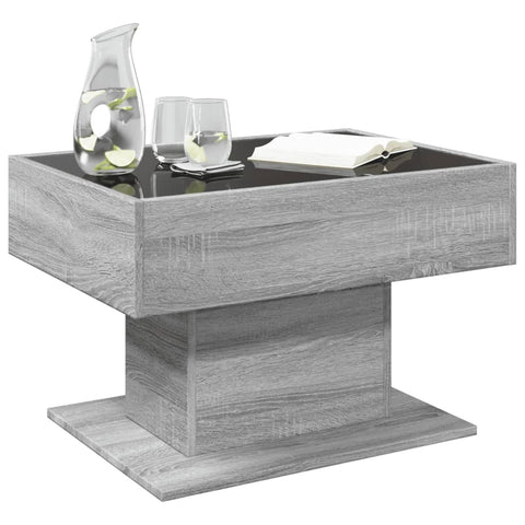 vidaXL Coffee Table with LED Grey Sonoma 70x50x45 cm Engineered Wood
