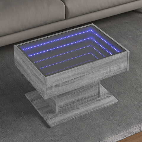 vidaXL Coffee Table with LED Grey Sonoma 70x50x45 cm Engineered Wood