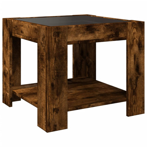 vidaXL Coffee Table with LED Smoked Oak 53x53x45 cm Engineered Wood