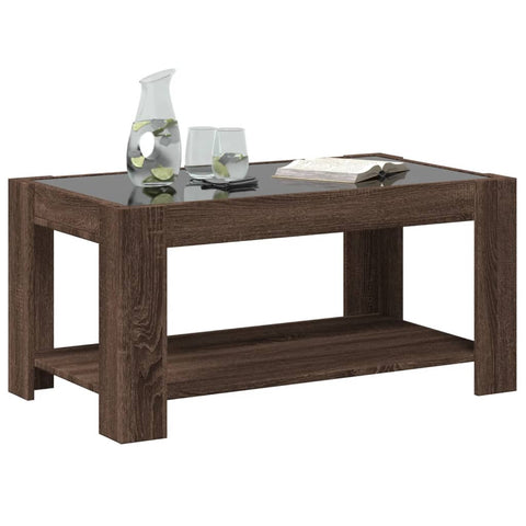 vidaXL Coffee Table with LED Brown Oak 93x53x45 cm Engineered Wood