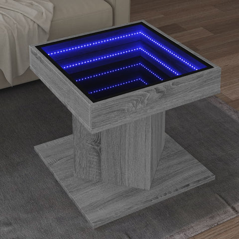vidaXL Coffee Table with LED Grey Sonoma 50x50x45 cm Engineered Wood