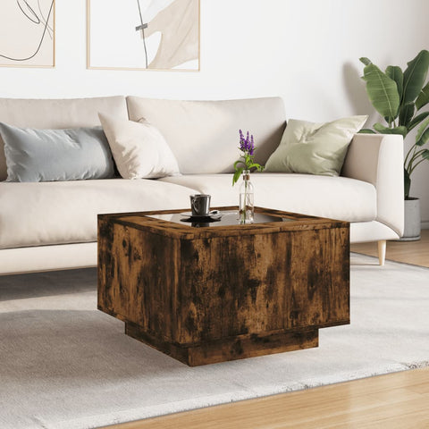 vidaXL Coffee Table with LED Smoked Oak 60x60x40 cm Engineered Wood