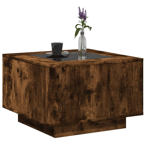vidaXL Coffee Table with LED Smoked Oak 60x60x40 cm Engineered Wood